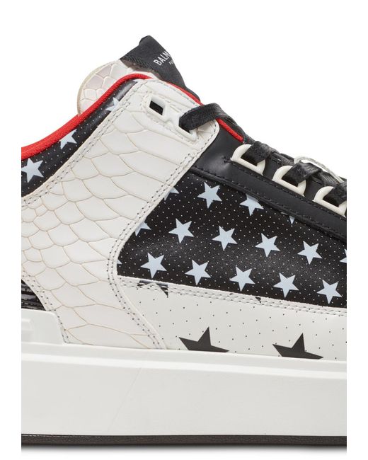 Balmain White B Court Star Printed Mid Top Sneakers for men