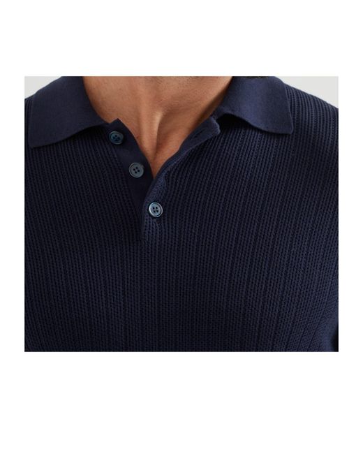Brunello Cucinelli Blue Long Sleeved Ribbed Polo Shirt for men