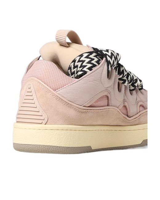 Lanvin Pink Curb Panelled Lace-Up Sneakers