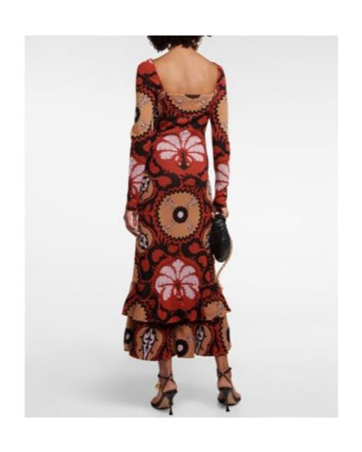 Johanna Ortiz Red Artful Dream Cotton Midi Dress