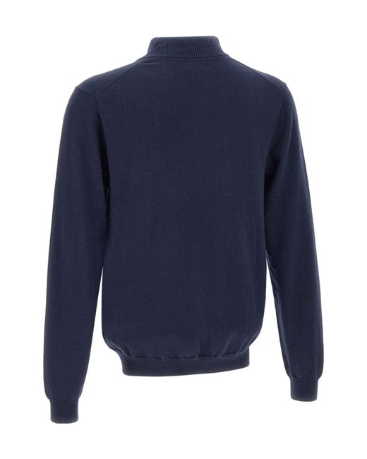 Sun 68 Blue Half Zip High Collar Sweater for men