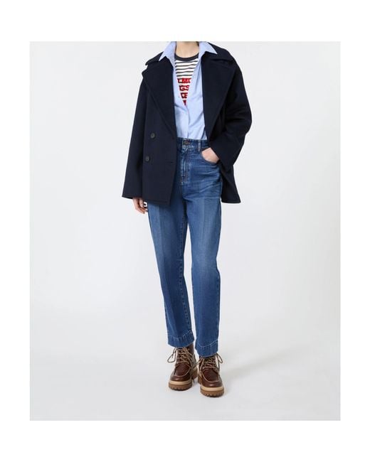 Weekend by Maxmara Blue Double-Breasted Wool Coat