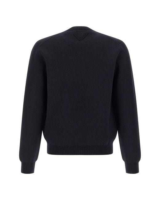 Prada Blue Long-Sleeved Crewneck Jumper for men