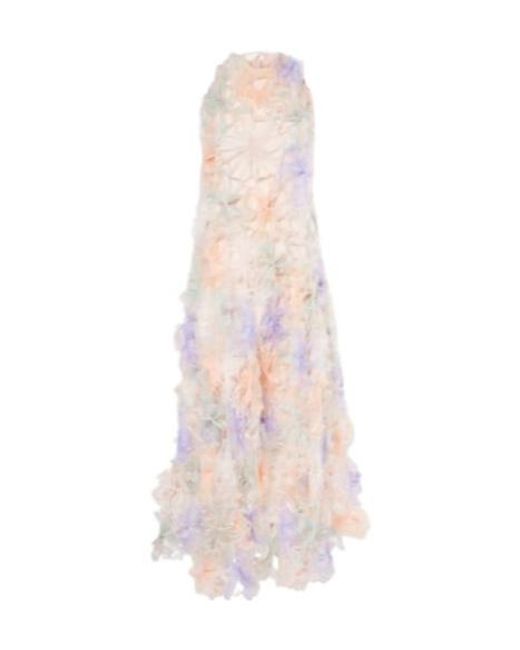 SUSAN FANG Pink Floral Appliqué Maxi Dress