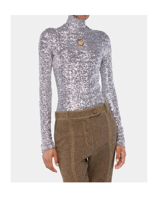 Rabanne Blue Rabanne Sequin Turtle-Neck Top