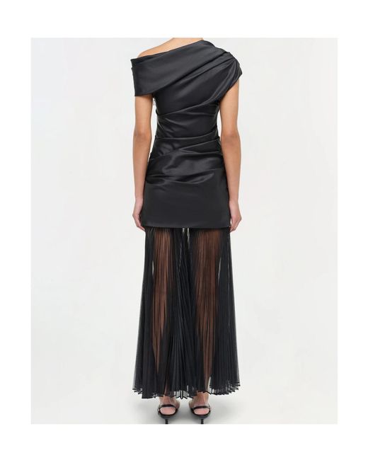 Jonathan Simkhai Black Ammalie Draped Pleated-Skirt Taffeta Dress