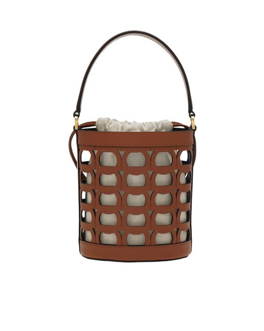 Ferragamo Brown Ferragamo Logo Printed Cut Out Bucket Bag