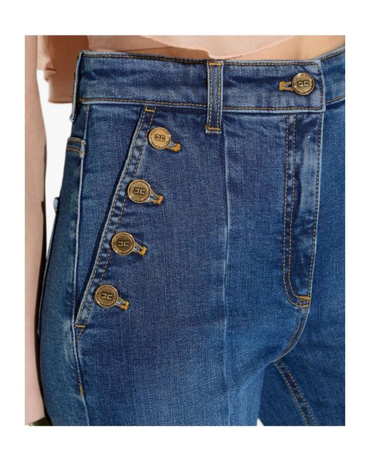 Elisabetta Franchi Blue Palazzo Jeans With Row Of Buttons