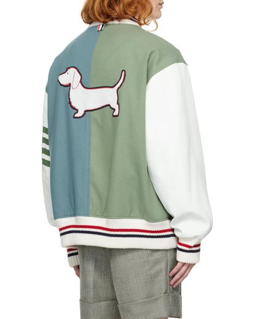 Thom Browne Green Colour-Block Wool Bomber Jacket for men