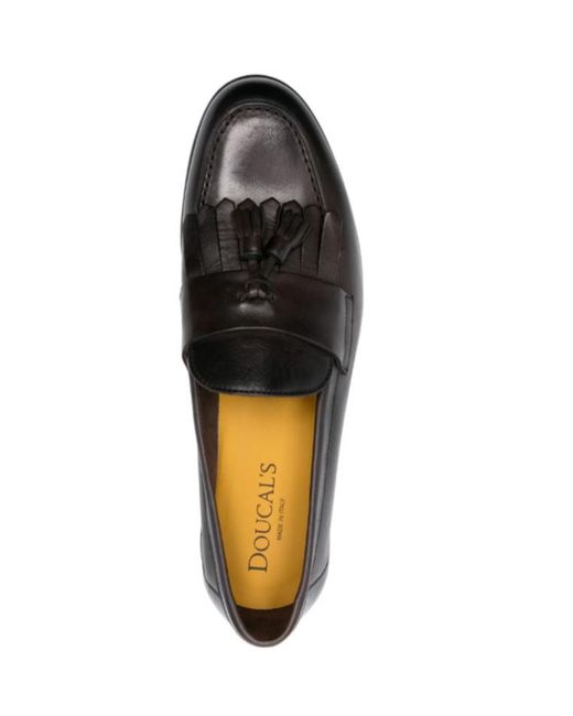Doucal's Black Round Head Loafer Shoes for men