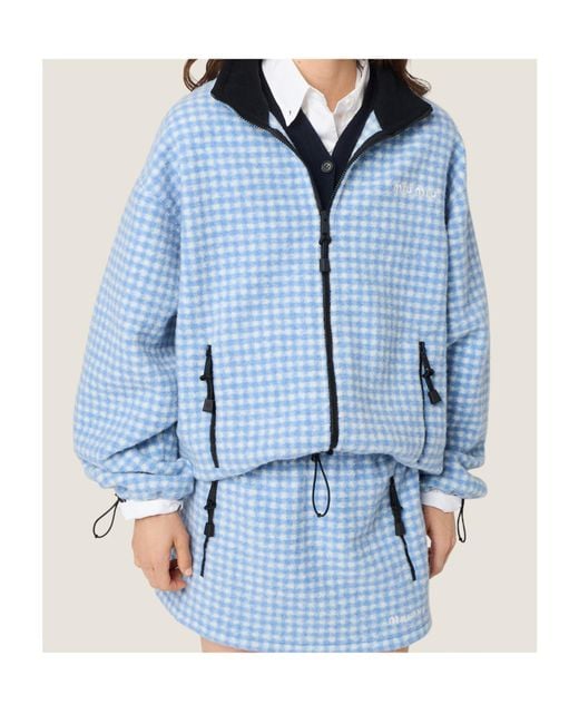 Miu Miu Blue Gingham Check Fleece Jacket