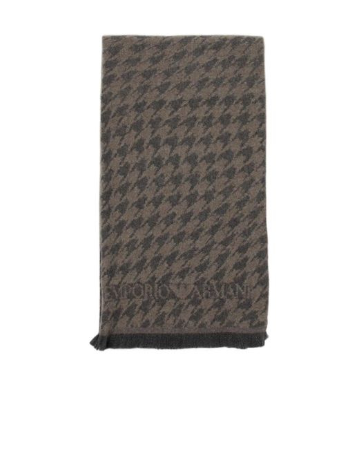 Emporio Armani Gray Houndstooth Wool Scarf