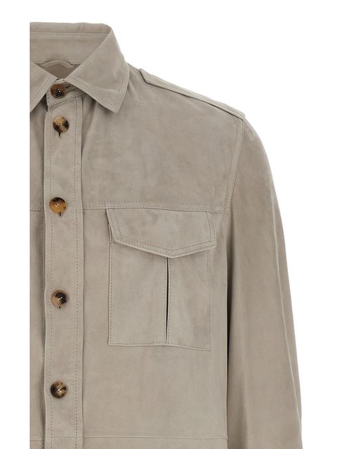 Brunello Cucinelli White Buttoned Leather Shirt Jacket for men