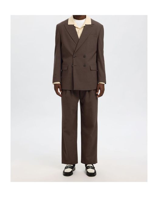 SELECTED Brown Relaxed Fit Suit Trousers for men