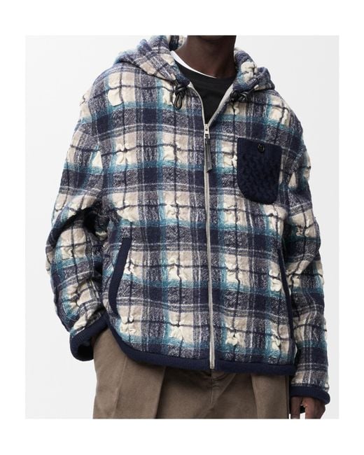 Loewe Blue Textured Check Hooded Jacket for men