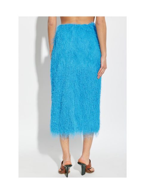 Dries Van Noten Blue Button Detailed Fringed Midi Skirt