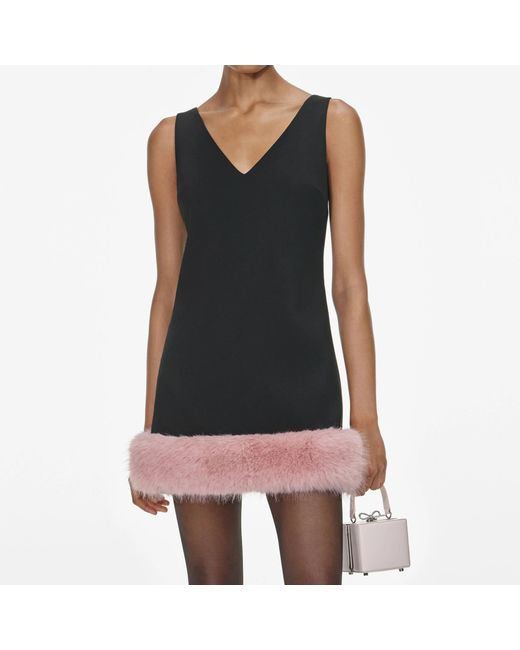 Self-Portrait Black Crepe Fur Hem Mini Dress
