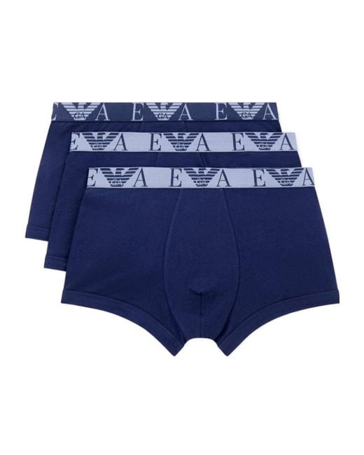 Emporio Armani Blue 3-Pack Logo Trunks for men