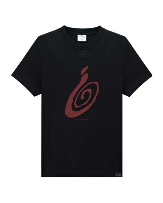 Courreges Black Graphic-Print Cotton T-Shirt for men