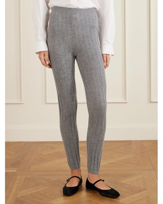 The Elder Statesman Gray Ribbed Cashmere Leggings