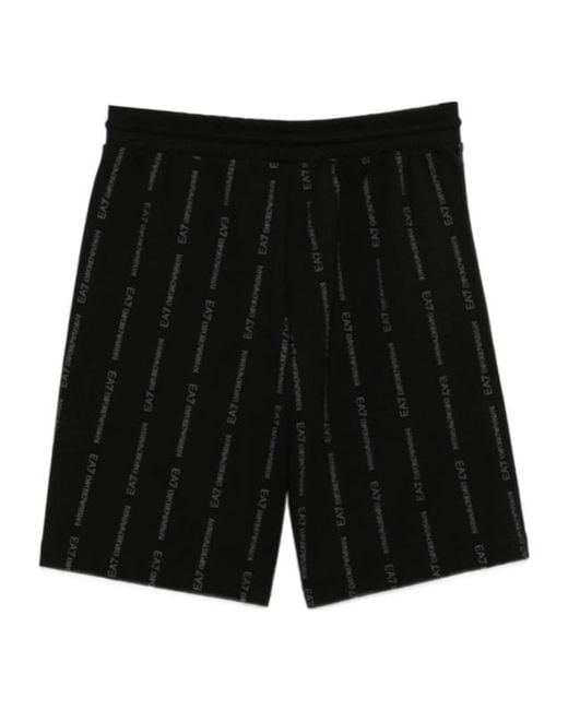 EA7 Black Logo-Print Shorts for men