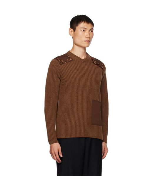 Undercover Brown Rib Knitted Long-Sleeved Sweater for men