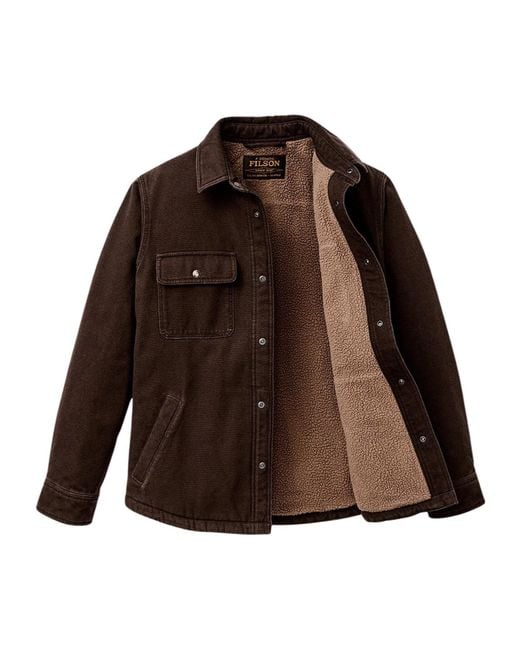 Filson Brown Fleece-Lined Button-Up Shirt Jacket for men