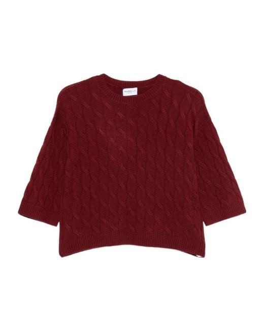Marella Red Crew-Neck Cable-Knit Sweater