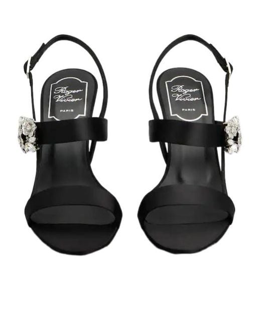 Roger Vivier Black Efflorescence Satin Sandals