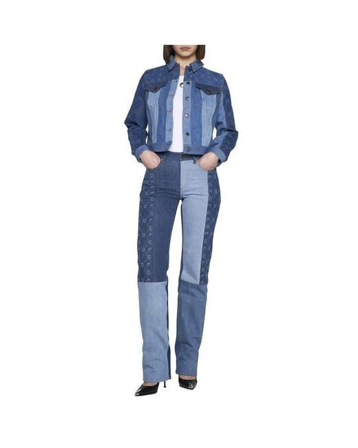 MARINE SERRE Blue Monogram Straight-Leg Patchwork Jeans