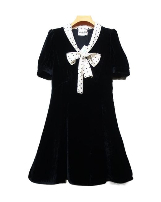 Miu Miu Black Contrast Color Lace Design Dress