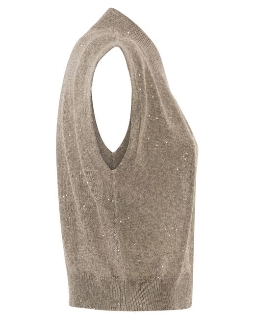 Brunello Cucinelli Gray V-Neck Top