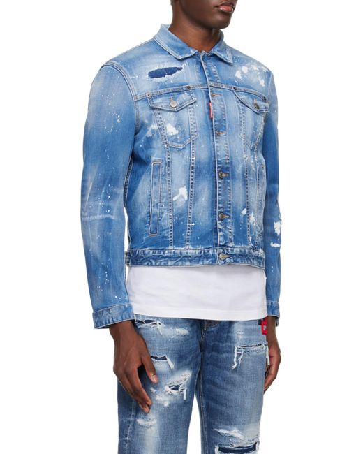 DSquared² Blue Dan Distressed Faded Effect Denim Jacket for men