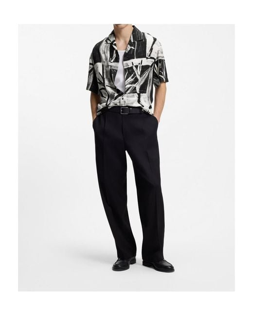 Boss Black Floral-Print Short-Sleeve Shirt for men