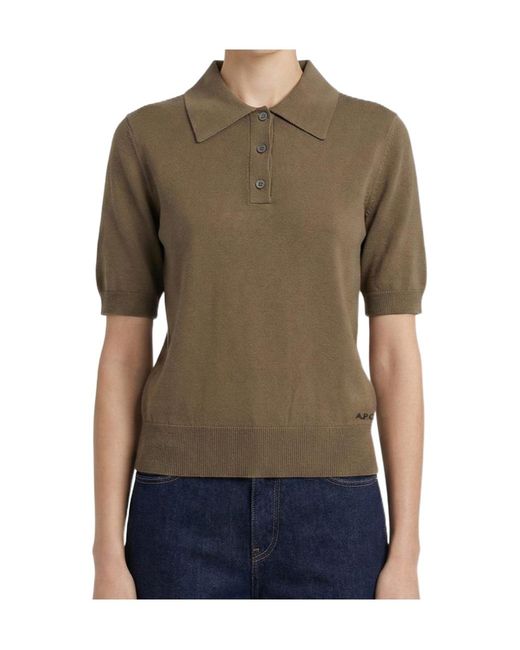 A.P.C. Brown Short Sleeve Knitted Polo Shirt