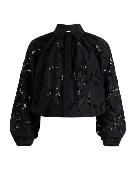 Patou Black Balloon-Sleeve Lace Blouse