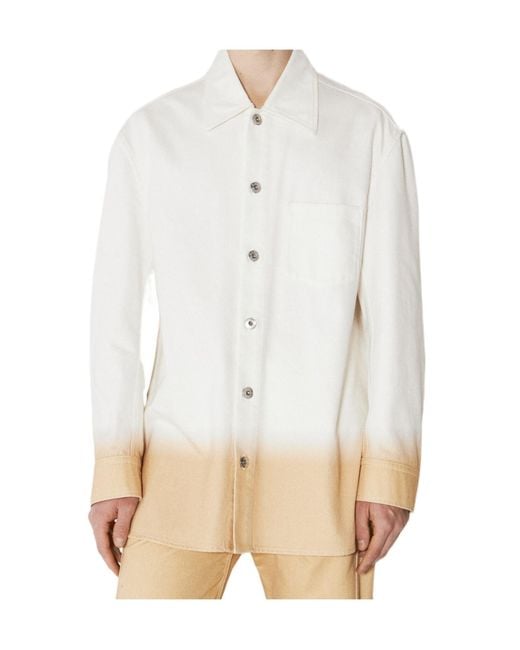 Lanvin White Gradient Effect Curved Hem Shirt for men