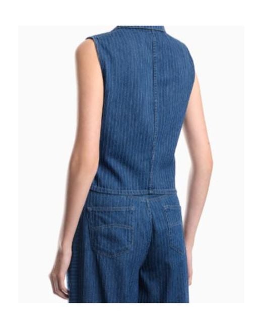 Emporio Armani Blue Pinstriped Wrap Denim Vest