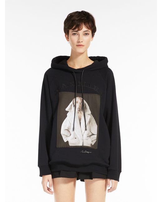 Max Mara Black Graphic-Print Logo-Patch Hoodie