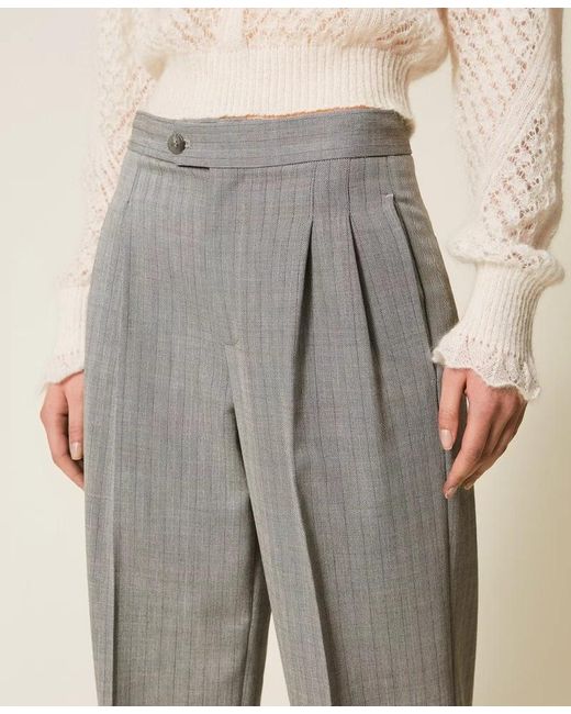 Twinset Gray Pinstriped Pleated Trousers