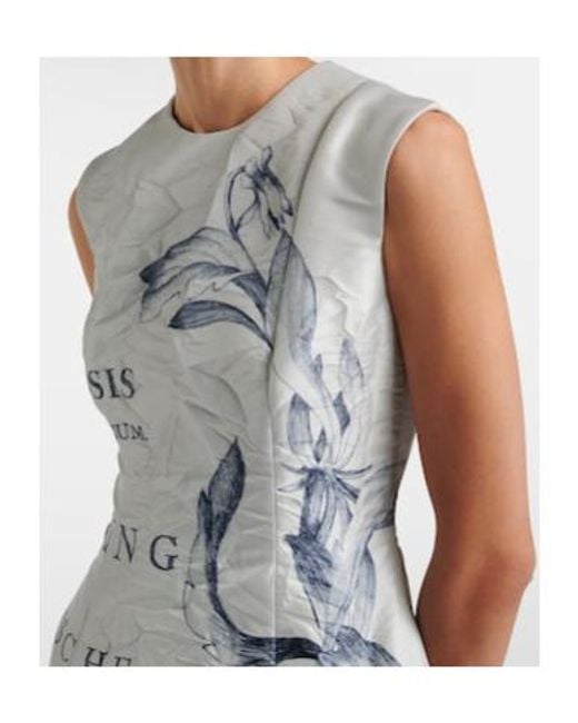 Erdem Blue Printed Satin Twill Midi Dress