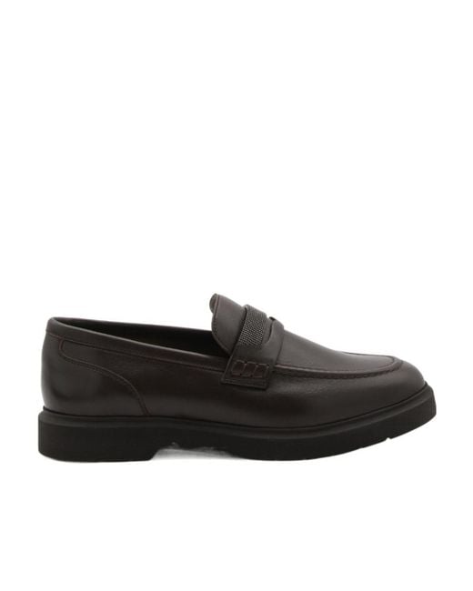 Brunello Cucinelli Black Round-Toe Loafers