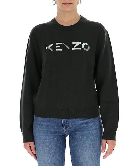 KENZO Black Embroidered-Logo Wool Jumper