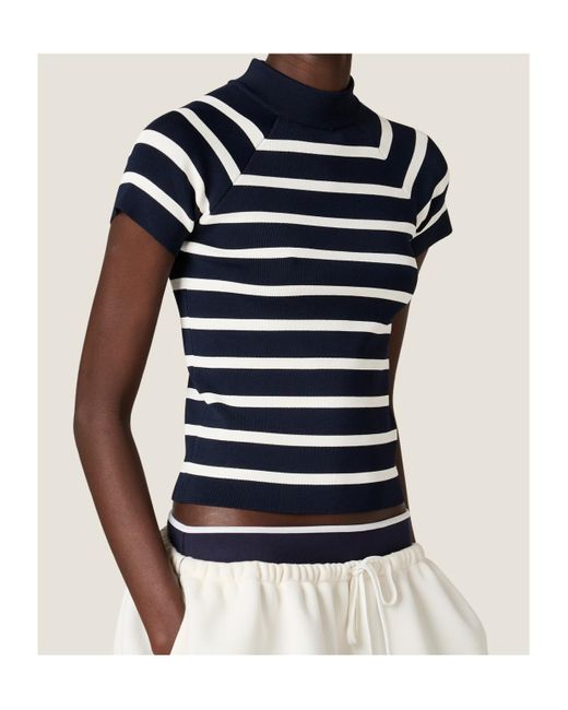 Miu Miu Blue Stripe Short-Sleeve Sweater