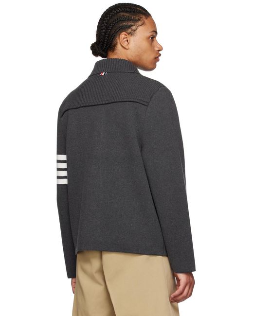 Thom Browne Black Bar Polo Collared Jacket for men
