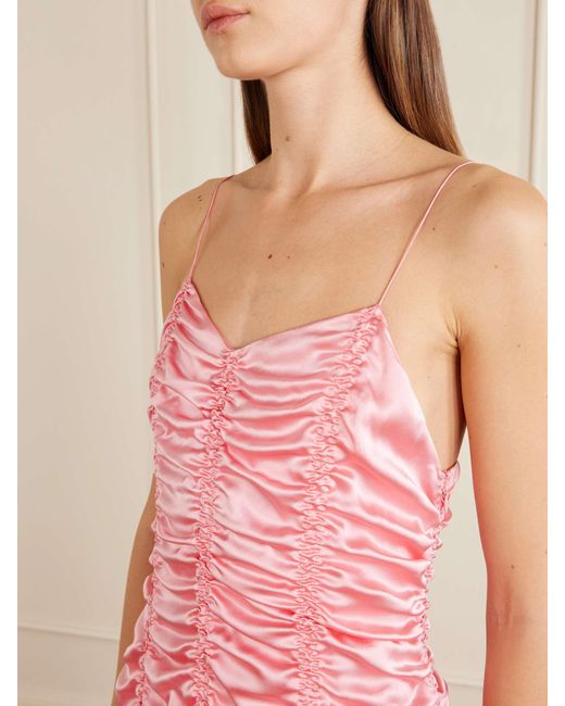 Khaite Pink Ruched Silk Midi Dress