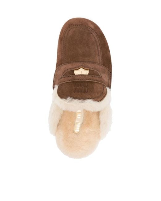 Miu Miu Brown Logo-Detailed Slippers