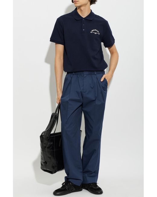 Balmain Blue Logo-Print Cotton Polo Shirt for men