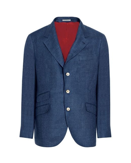 Brunello Cucinelli Blue Single-Breasted Long Sleeved Blazer for men