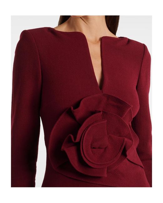Roland Mouret Red Floral Wool Crepe Midi Dress